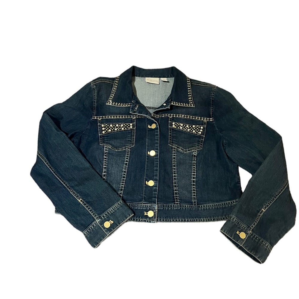 CHICO's Platinum Embroidered Embellished Denim Jacket Size 2 (Medium/Large)